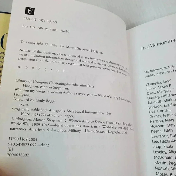 Winning My Wings: A Woman Airforce Service Pilot in World War II SIGNED Hodgson - Picture 3 of 11